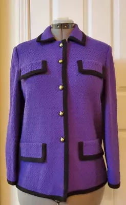 Vintage Castleberry Prive Purple Tweed Boucle Blazer Jacket Size 8 USA • $49.99