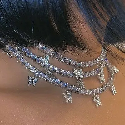 $2.62 • Buy Luxury Silver Plated Butterfly Rhinestone Choker Necklace Clavicle Women Jewelry