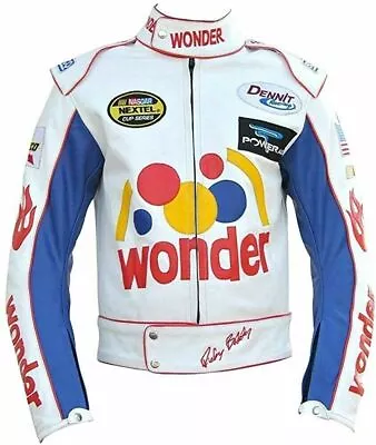 Men's Wonder Ricky Bobby White Faux Leather Motorcycle Jacket • £25