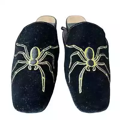 ZARA Shoes Slippers Slides Flats Black Velvet Gold Embroidered Spider Sz 39/US 8 • $32