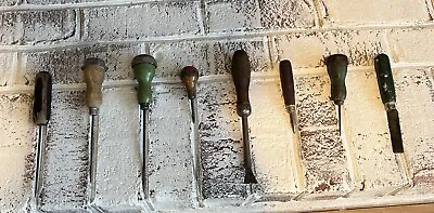 Lot Of 8 Scratch Awls Ice Pick  Nail Puller W/ Wood Handles Vintage Antique Tool • $15.95