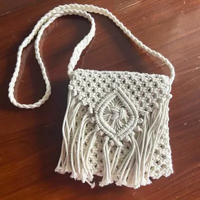 Vintage Ruggine Boho Cotton Crochet Macrame Tassel Handbag • $30