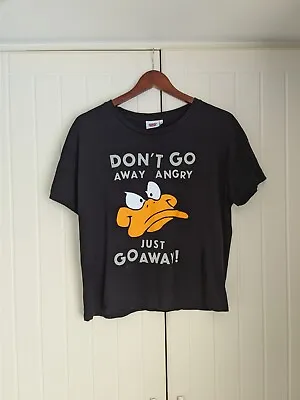 Looney Tunes T-Shirt XS Black Cotton Daffy Duck Print • £8.50
