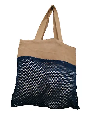 Jute Mesh Eco Bag Navy Tote Bag Large Woven Shoulder Strap-shopping 65x40cm • £4.75