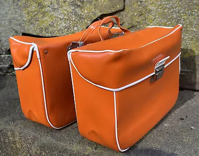 Vintage NOS FRENCH Moped Saddlebags PANNIERS Orange MOTOBECANE Peugeot SOLEX MBK • $249.99