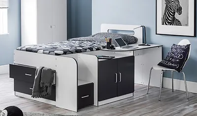 Cabin Bed With Drawers Desk Cupboard Homework Desk Bedside Table 3FT • £482.99