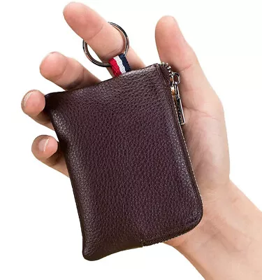 Men Womens Small Cowhide Leather Coin Purse Zipper Pocket Key Card Change Wallet • $8.26