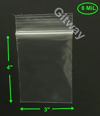 3  X 4  Heavy Duty 6 MIL Resealable Zip Seal Lock 3x4  6 ML Clear Plastic Bags • $11.79