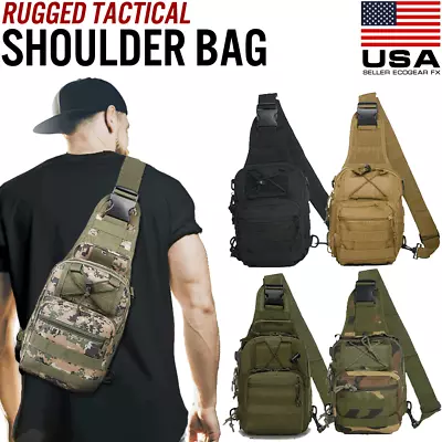 Mens Backpack Tactical Sling Shoulder Bag Molle Travel Chest Pack Outdoor Hiking • $12.99