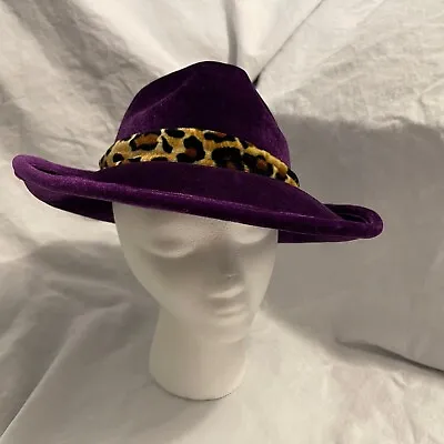 Vintage 1970's Style Purple Fur Felt Fedora Wild Leopard Band Costume One Size • $27.97