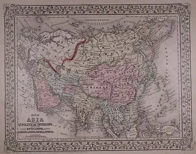 Authentic 1878 Mitchell's Atlas Map ~ ASIA CHINA RUSSIA ~ FreeS&H • $20