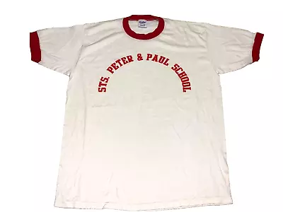Rare Vintage 1980s Saints Peter & Paul School Ringer Velva Sheen T-Shirt New! SM • $19.99