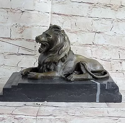 Real Bronze Metal Statue On Marble Base Male Lion Jungle King SCULPTURE! Deal • $149