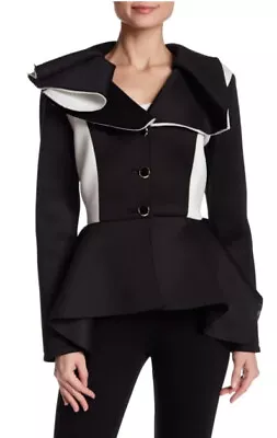 Moshita Couture Scuba Long Sleeve Blazer Black White Womens Sz M Elegant • $35