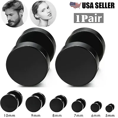 Black Stud Earrings Men Women Faux Gauges Ear Tunnel Stainless Steel Earrings US • $6.19