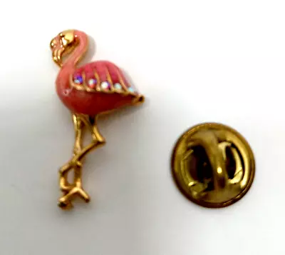 Vintage Flamingo Lapel Pin Brooch Pink Aurora Borealis Crystals • $10