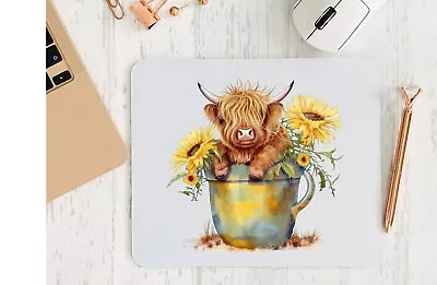 Highland Cow Mouse Mat Gift Birthday Present Personalised 🎁  • £4.99