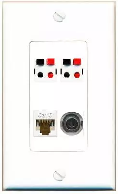 4 Port 1 Gang Jack Face Cover Coupler 3-5MM CAT6 2 SPEAKER Wall Plate • $17.44