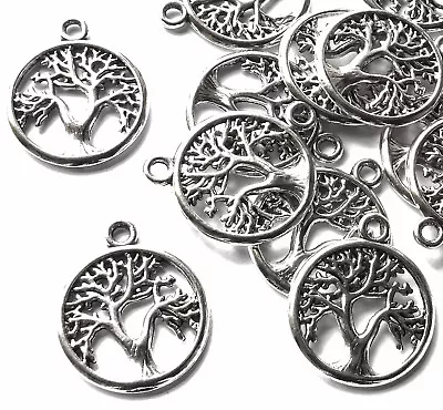 £1.99 • Buy 15 Tree Of Life Round Charms Silver Tone Metal, 19mm Jewellery Craft Pagan Wicca