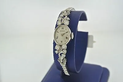 Vintage Benrus 14K White Gold & 1.00ct Round Cut Diamond Mechanical Ladies Watch • $1550
