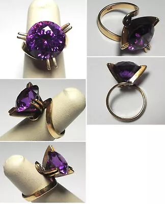 V175 Vintage Solid 14K Yellow Gold Lab Grown Color Change Sapphire Ring Sz 6 • $525