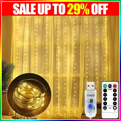 300 LED Curtain Fairy Lights String Indoor/Outdoor Wedding Party Wall Decor • £5.79