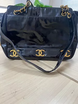 $726 • Buy CHANEL Triple COCO CC Mark Chain Shoulder Bag Leather Black Vintage Used 230428T