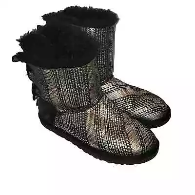 UGG Limited Edition Black Bailey Bow Bling Boots Size 6 • $65