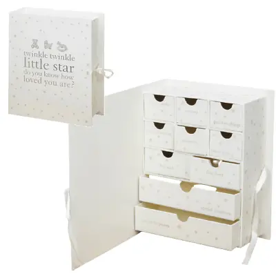 Newborn Keepsake Box With Drawers Baby Memory Storage Chest Christening Gift  • £23.98