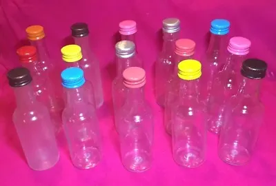 LOT OF 15-50ml Mini Empty Plastic Alcohol Liquor Bottles -Clear W/Colored Cap • $13.98