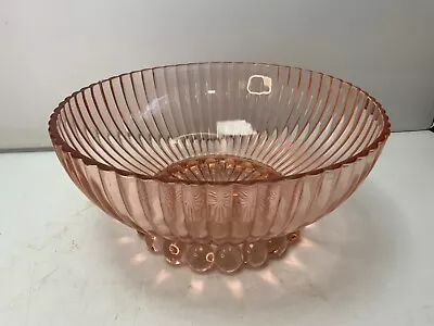 Vintage Pink Depression Glass Bowl Ribbed Bubble Footed Serving Bowl • $25