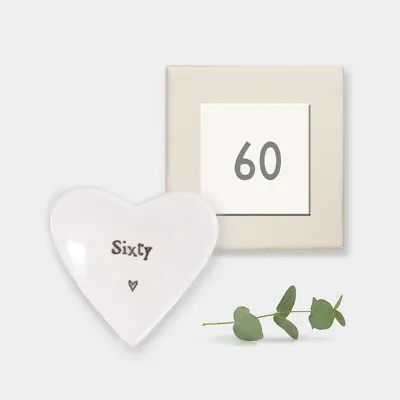 East Of India 60th Birthday Porcelain Mini Heart Ring Dish Gift Boxed Sixty • £5.29