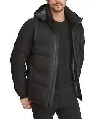 $425 Marc New York Men's Black Huxley Crinkle Down Hooded Coat Jacket Size M • $165.65