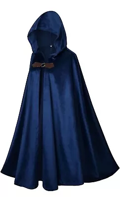 Hooded Cloak Halloween Robe Monk  Cape Long Sleeve Wizard Sorcerer Reaper Blue • $30