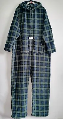 Alexander Del Rossa Men's One Piece Footed Green Blue Plaid Pajamas Size L • $19.95