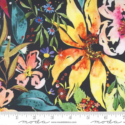 Moda EUFLORIA 33742 12 Black Floral CREATE JOY Quilt Fabric WATERCOLOR • $6.35