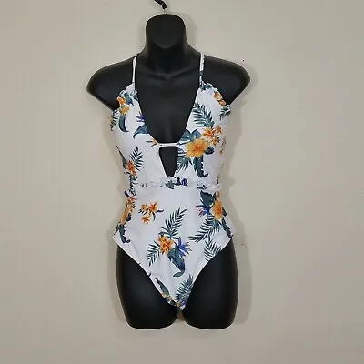 Women's Zaful One Piece Swimsuit White Tropical Floral Size L • $15