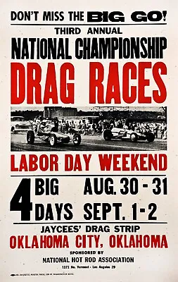 1957 NHRA Nationals Drag Racing Small Space Poster Art Print • $11.50