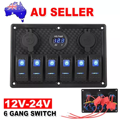 6 Gang 12V Switch Panel Boat Marine LED Rocker Switch ON-OFF USB Circuit Breaker • $44.95