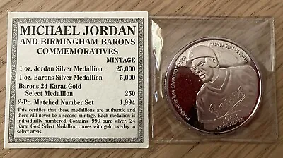 🌟1994 Michael Jordan  Barons Baseball Rookie 1 Oz .999 Silver Coin Enviromint  • $79