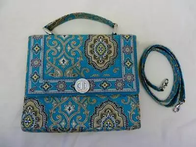 Vera Bradley~Julia Logo Turn Lock~Turquoise/Brown Medallion Satchel Or Xbody EUC • $32