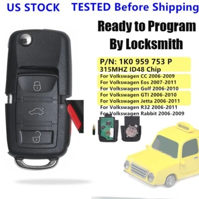 $13.26 • Buy For VW Volkswagen 2006-2009 Eos Golf GTI Jetta Rabbit Remote Key Fob 1K0959753P