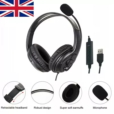 USB Computer Headset Wired OverEar Headphones For Call Center PC Laptop Skype UK • £10.25