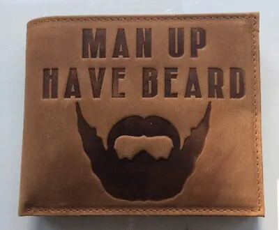 Mens Brown Leather Wallet With Beard Design By Mustard • £8