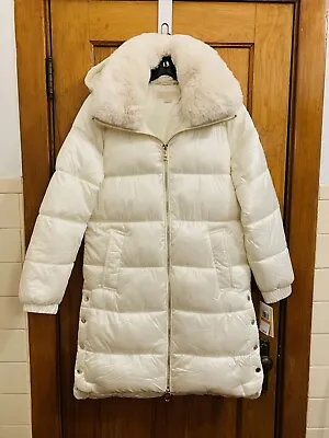 $159.99 • Buy Michael Kors Faux Fur Collar Hooded Puffer Coat Shiny Ivory NWT Size S $360.00
