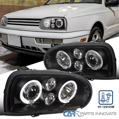 Fits 93-98 VW Golf Mk3 95-98 Cabrio Black Halo Projector Headlights Head Lamps • $128.66