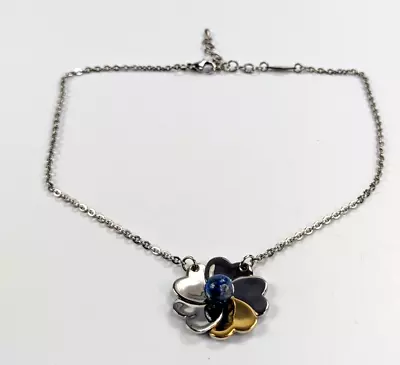 Steel By Design Gold & Silver Tone Clover Flower Sodalite Pendant Necklace 19 L • $24.99