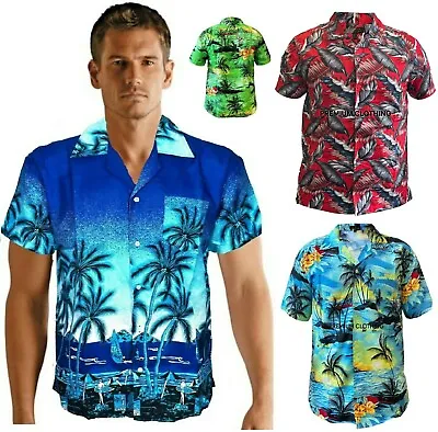 Mens Hawaiian Shirts Stag Do Party Fancy Dress Holiday Palm Printed Summer  Mt • £6.99