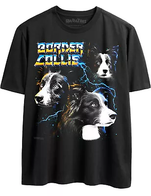 Epic Border Collie Retro 80s Glam Heavy Metal Tshirt For Men & Women Dog Owner • $21.99