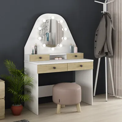 Kids Dressing Table Star Vanity Oak And White Dresser With Mirror And Drawers • £344.99